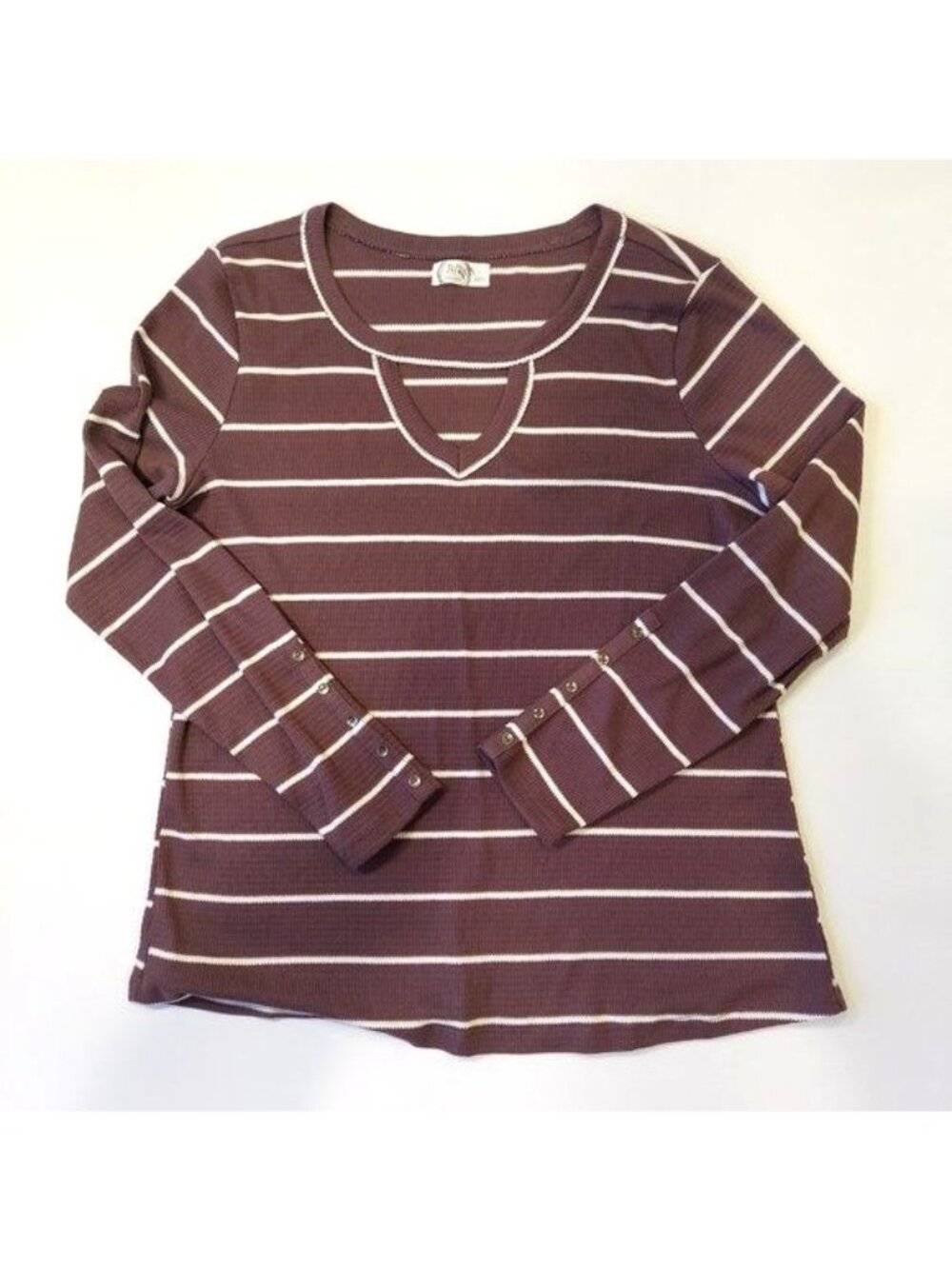 Maurices 24/7 Sweater Womens L Brown White striped Ribbed Round casual preppy